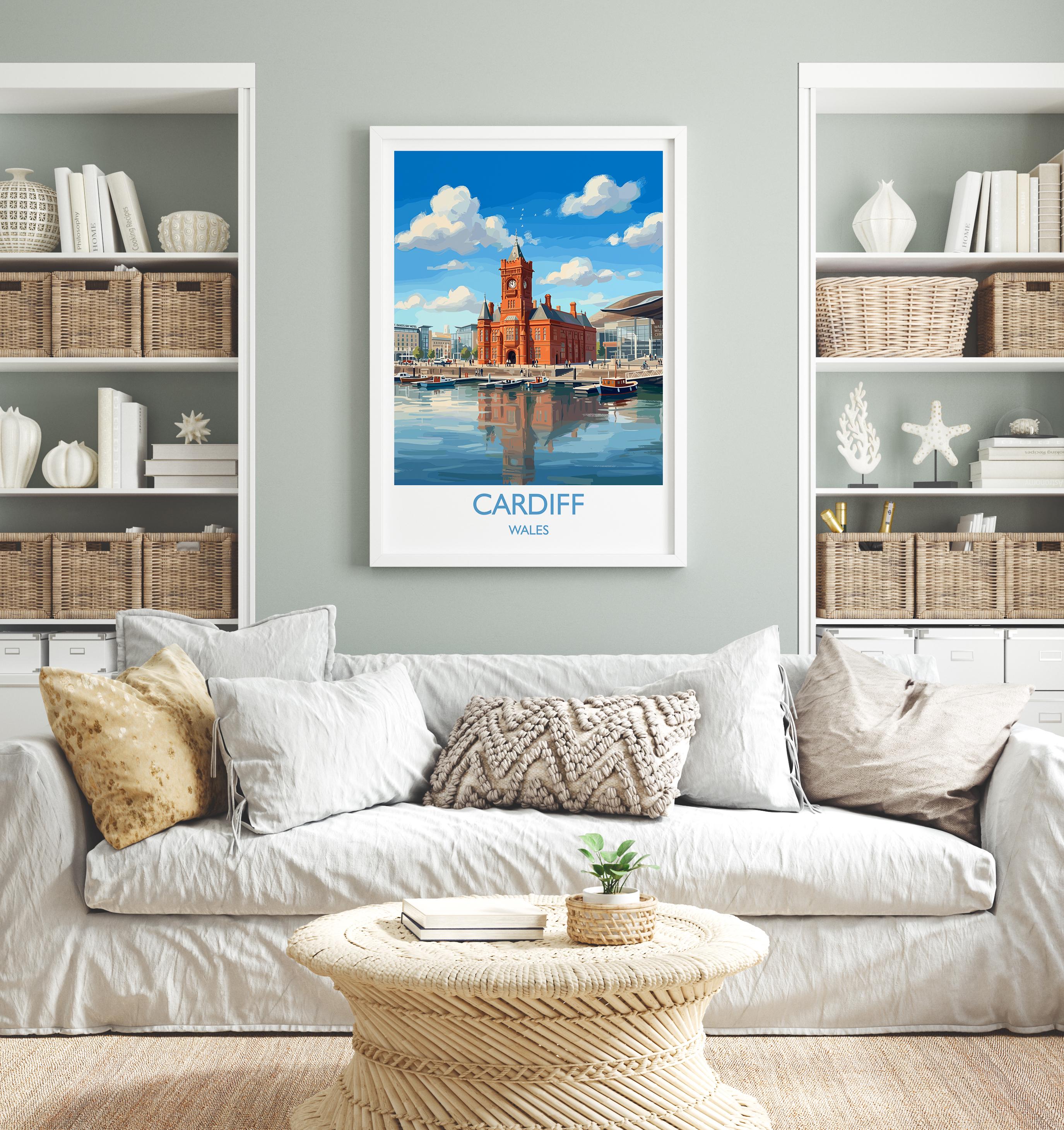 Cardiff Pierhead Building Travel Poster, Cardiff Bay Wall Art, Welsh Landmark Print, Historic Red Brick Architecture, UK City Decor