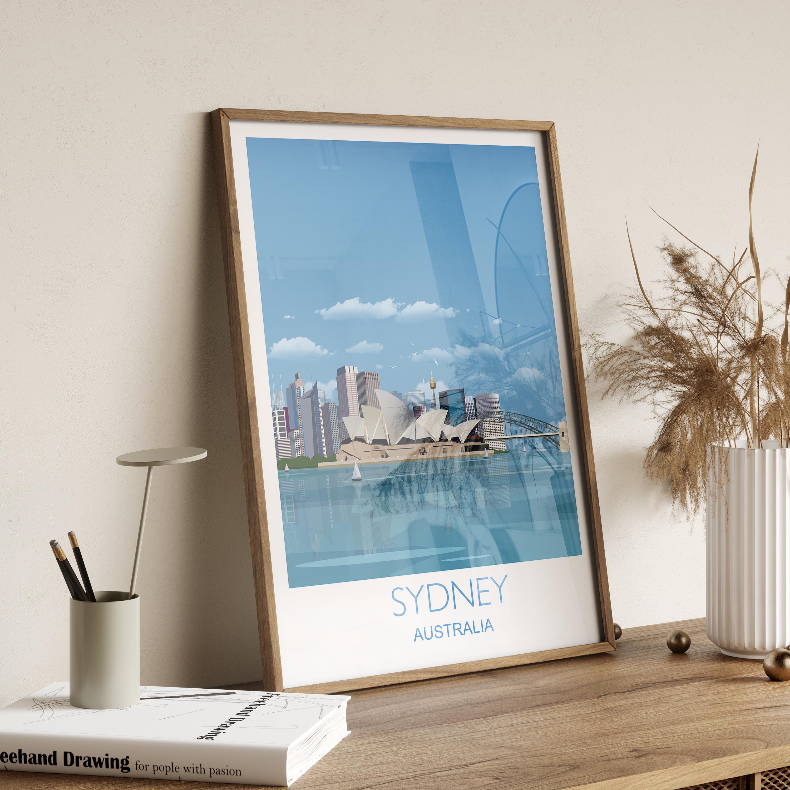 Sydney Travel Print, Travel Poster of Sydney, Sydney Harbour Bridge, Sydney Opera House, Australia Travel Art Lovers Gift NQ Media Designs