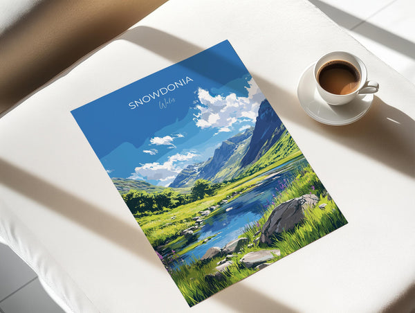 Snowdonia Travel Poster Wall Art, Snowdonia Travel Print, Wales, Welsh Art, Snowdonia Art lovers Gift, Wall Art Print