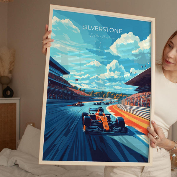 Silverstone Travel Print Wall Art, Travel Poster of Silverstone, Motorsport Art Lovers Gift, Northamptonshire, English Countryside