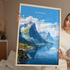 Norway Travel Poster, Travel Print of Fjords, Norway Poster, Scandinavia Art Gift, Norway Art Lovers Travel Gift