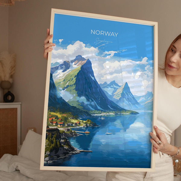 Norway Travel Poster, Travel Print of Fjords, Norway Poster, Scandinavia Art Gift, Norway Art Lovers Travel Gift