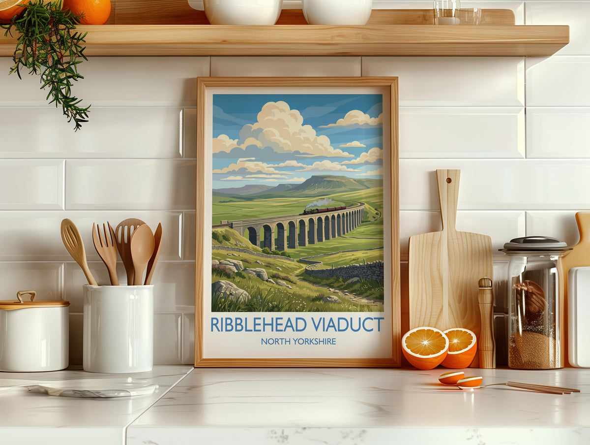 Ribblehead Viaduct Print, Yorkshire Dales Wall Art with Border, Settle Carlisle Railway Poster, England Travel Print, Ribblehead Gift