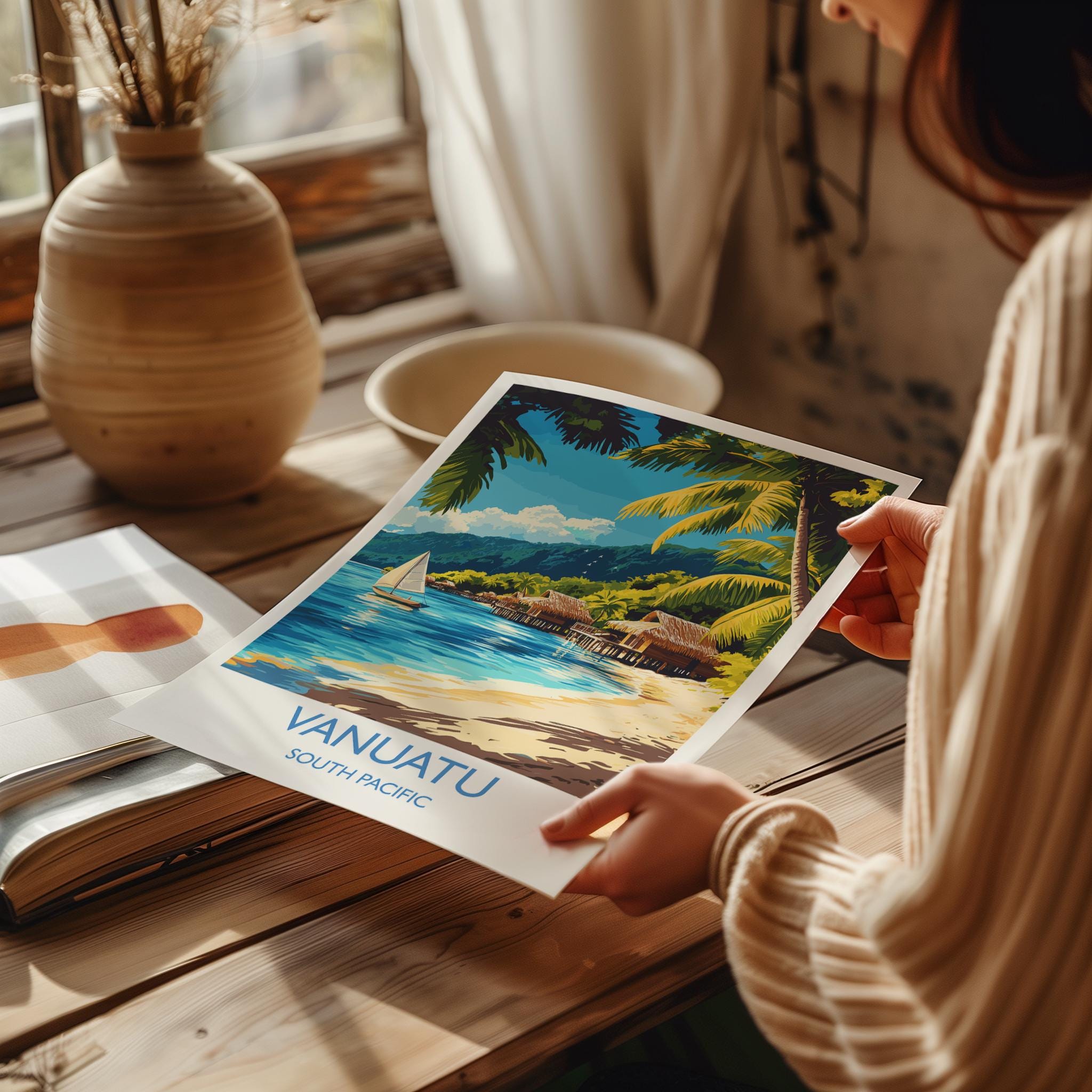 Vanuatu Travel Poster Wall Art, Travel Print of Vanuatu, South Pacific Islands Art Lovers Gift NQ Media Designs
