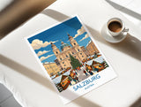 Salzburg Christmas Market Print, Austria Winter Wall Art with Border, Salzburg Cathedral Poster, Austrian Travel Print, Salzburg Gift
