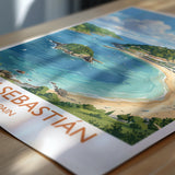 San Sebastian Print, La Concha Wall Art with Border, Basque Coast Poster, Spain Travel Print, San Sebastian Gift Print