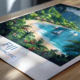 Fiji Travel Poster Wall Art, Travel Print of Fiji, South Pacific Islands Art Lovers Gift NQ Media Designs