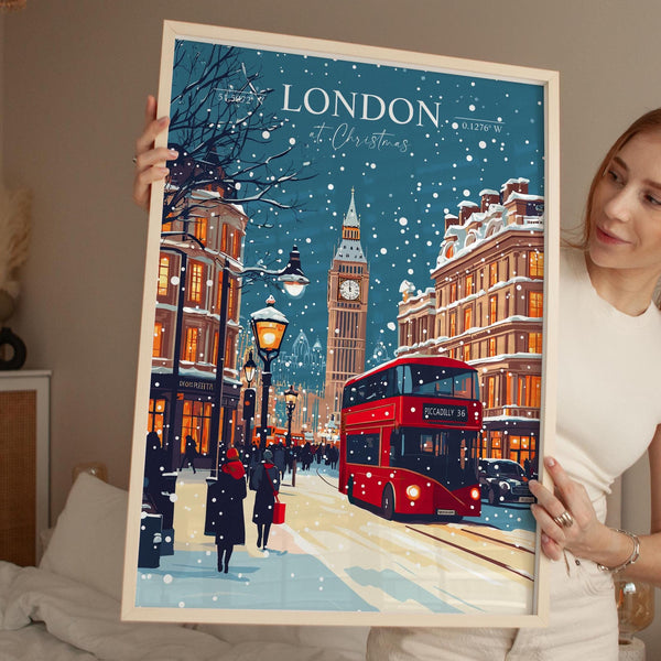 London at Christmas Travel Print | Festive London Wall Art | Christmas Gift