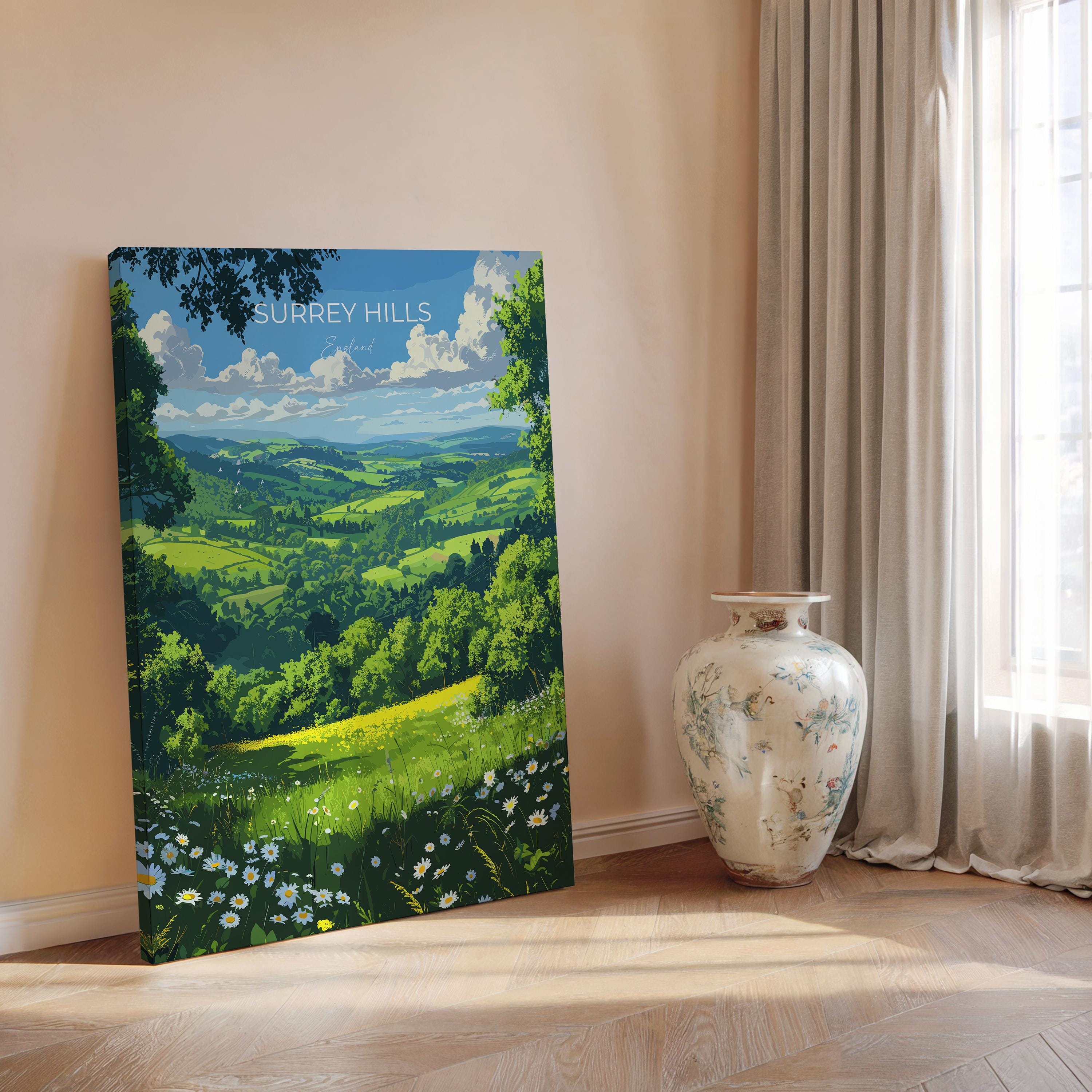 Surrey Hills Travel Print Wall Art, Surrey Hills Travel Poster, English Countryside Art Gift, Wall Art Print NQ Media Designs