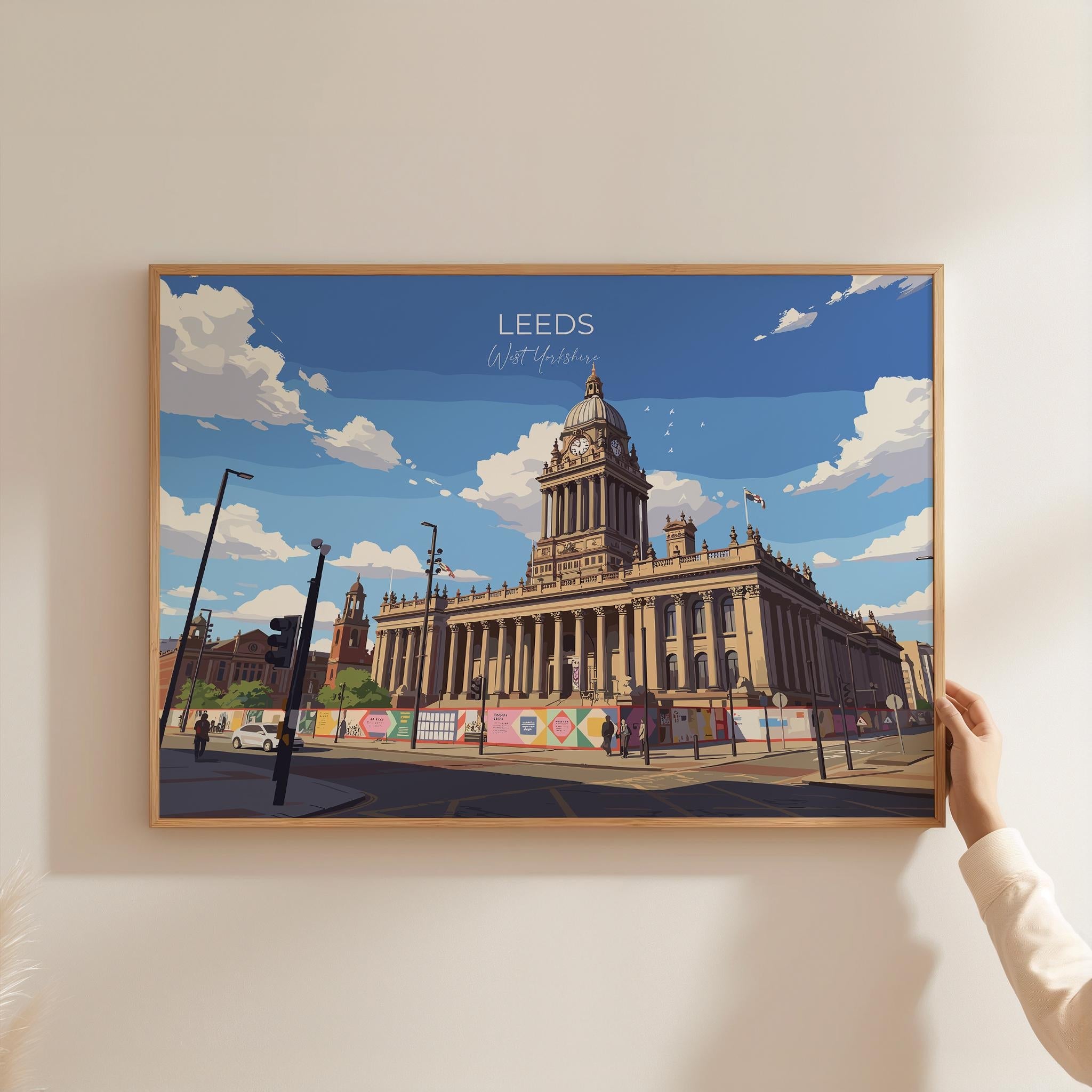 Leeds City Art Print, Leeds City Hall, West Yorkshire Landscape Poster, England UK City Travel Decor NQ Media Designs