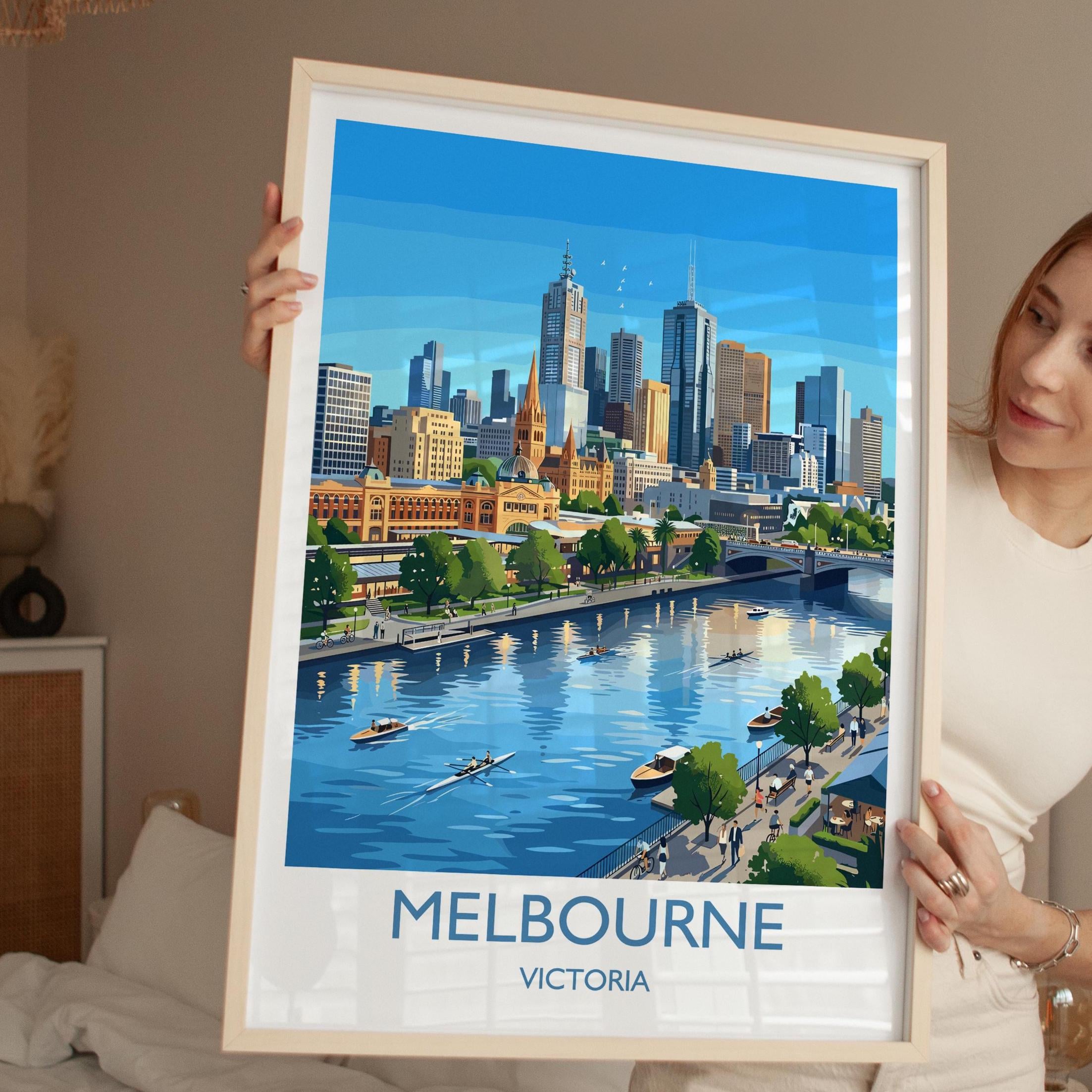 Melbourne Australia Print, Victoria Wall Art, Yarra River Travel Poster, Australian City Decor, Melbourne Gift