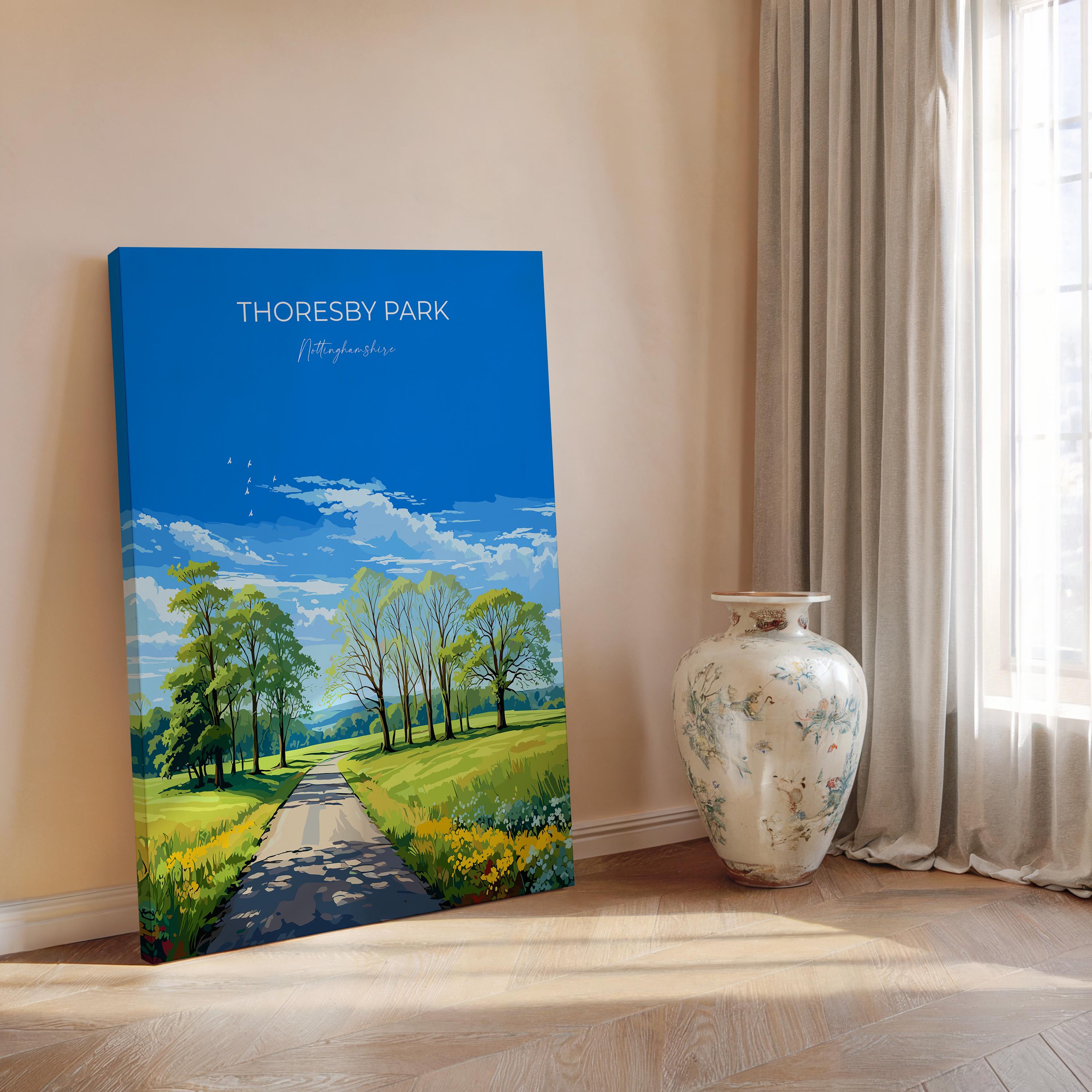 Thoresby Park Travel Print Wall Art, Travel Poster of Thoresby Park, Thoresby Hall, Nottinghamshire, England, English Countryside Art Gift NQ Media Designs