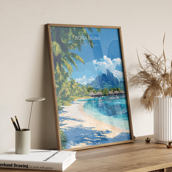 Bora Bora Travel Print Wall Art, Travel Poster of Bora Bora, French Polynesia, South Pacific Islands Art Lovers Gift
