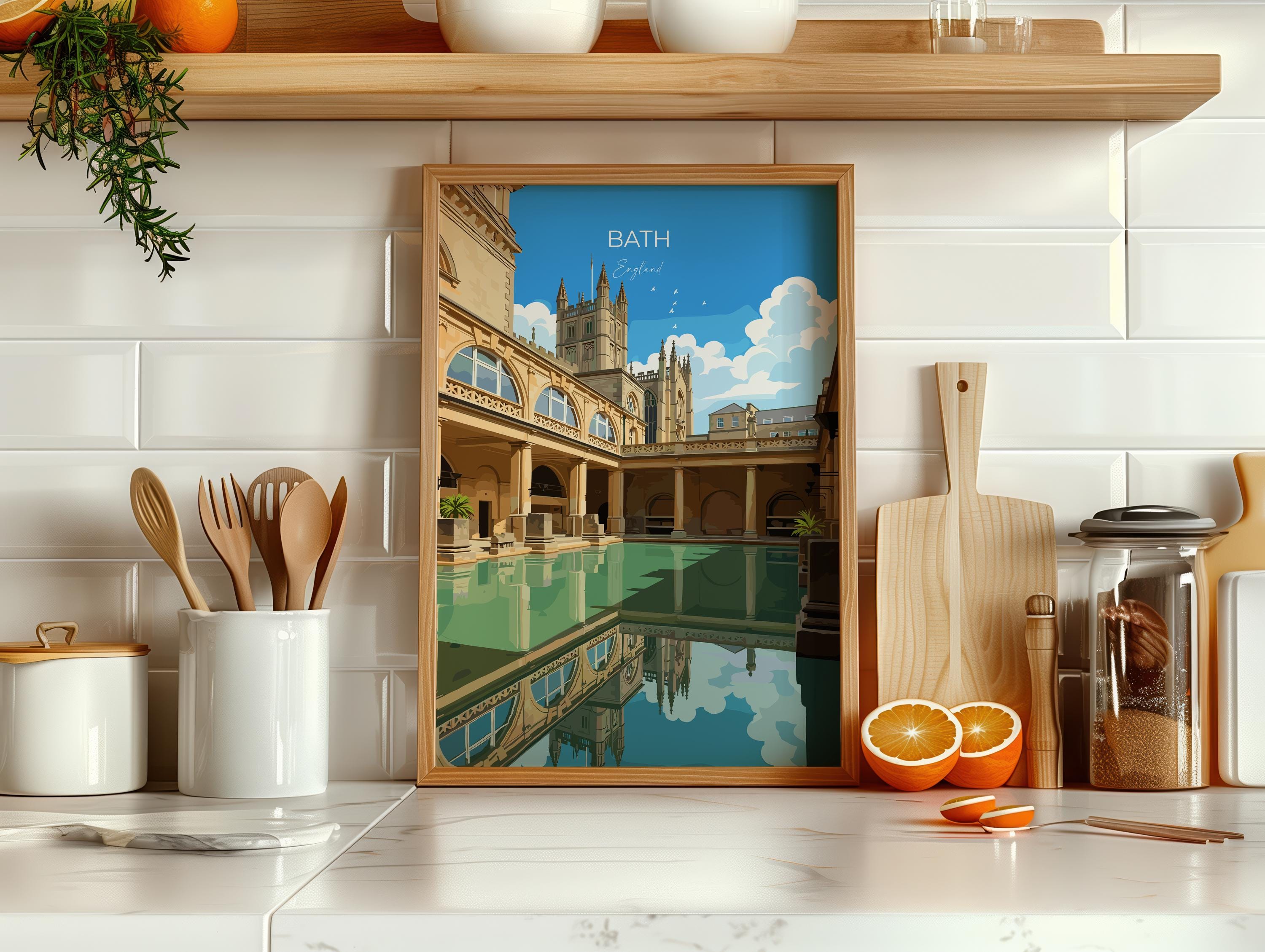 Bath Travel Print, Travel Poster of Bath, England, Cotswolds Art, English City Gift, Avon Wall Art Print NQ Media Designs