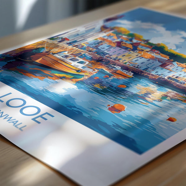 Looe Travel Print, Travel Poster of Looe, England, Cornwall Art, Looe Art Lovers Gift, Wall Art Print