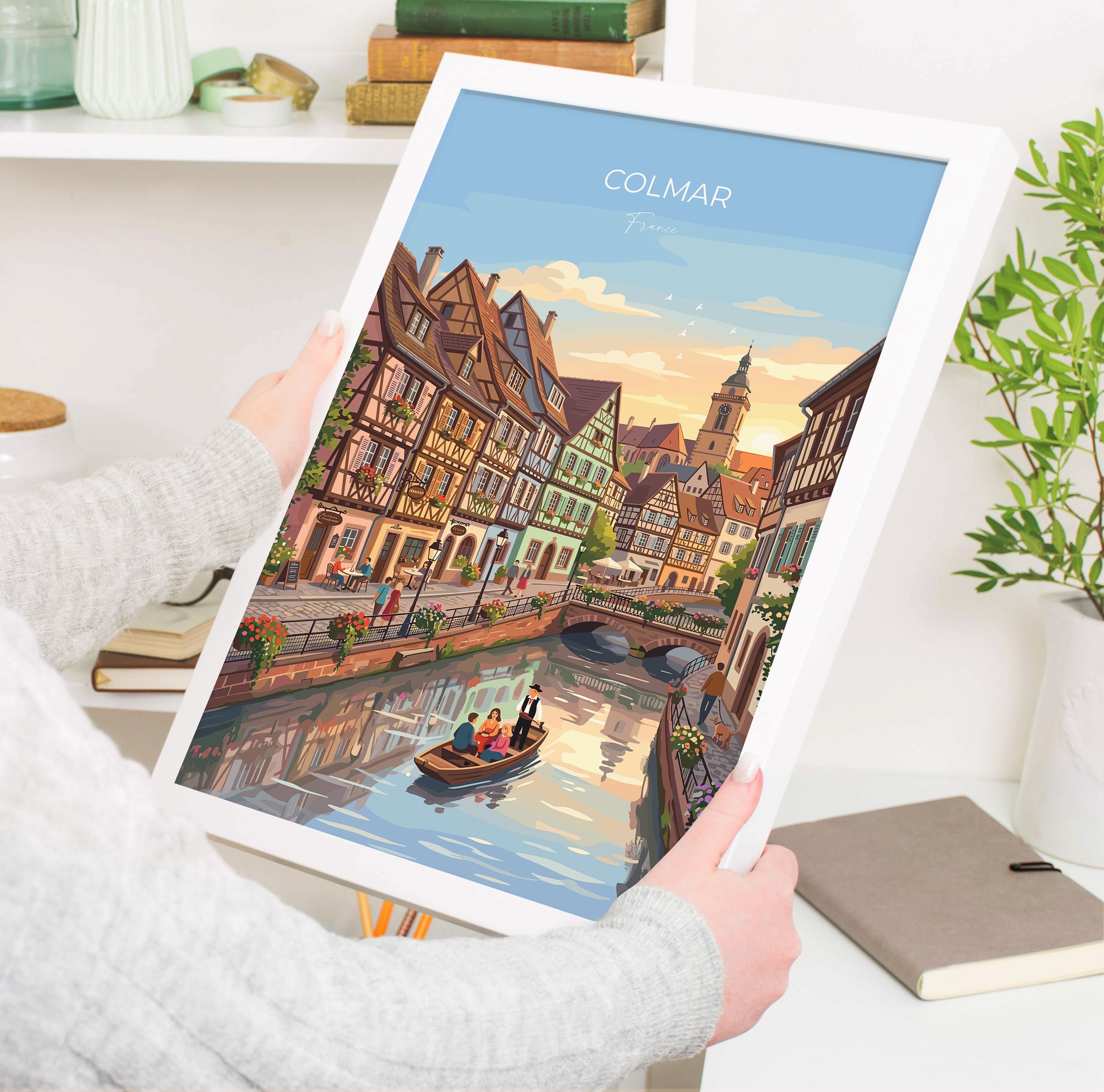 Colmar France Travel Print, Alsace Village Wall Art, Little Venice Canal Poster, Colourful Houses Illustration, Europe Decor