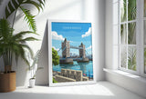 Tower Bridge Travel Poster, Travel Print of Tower Bridge, London Poster, Tower Bridge Gift, London City Art, London Art UK Travel Gift NQ Media Designs