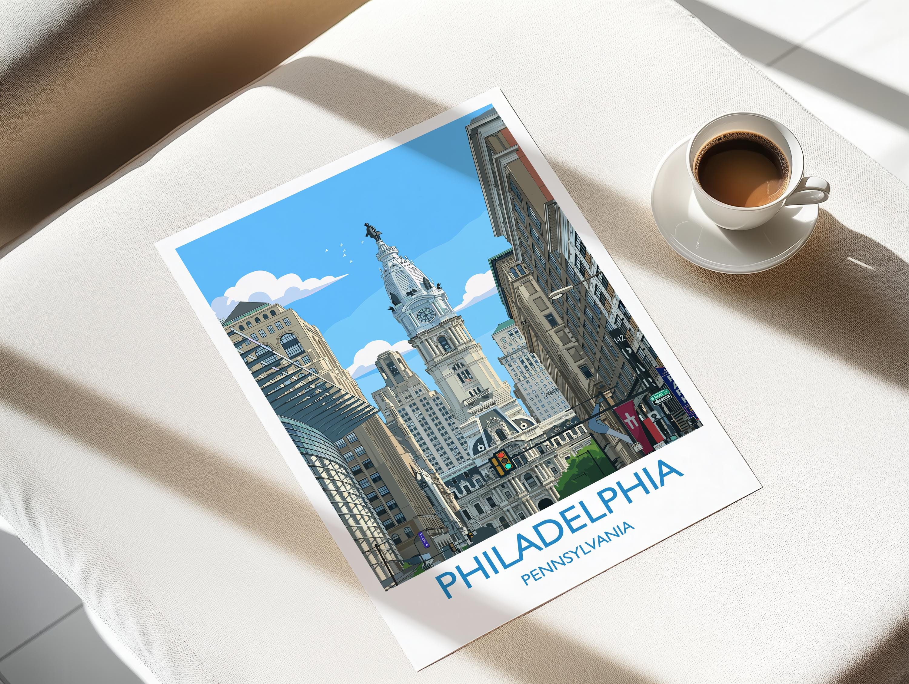 Philadelphia City Art Print, Philadelphia Skyline View, Pennsylvania Travel Poster, US City Gift NQ Media Designs