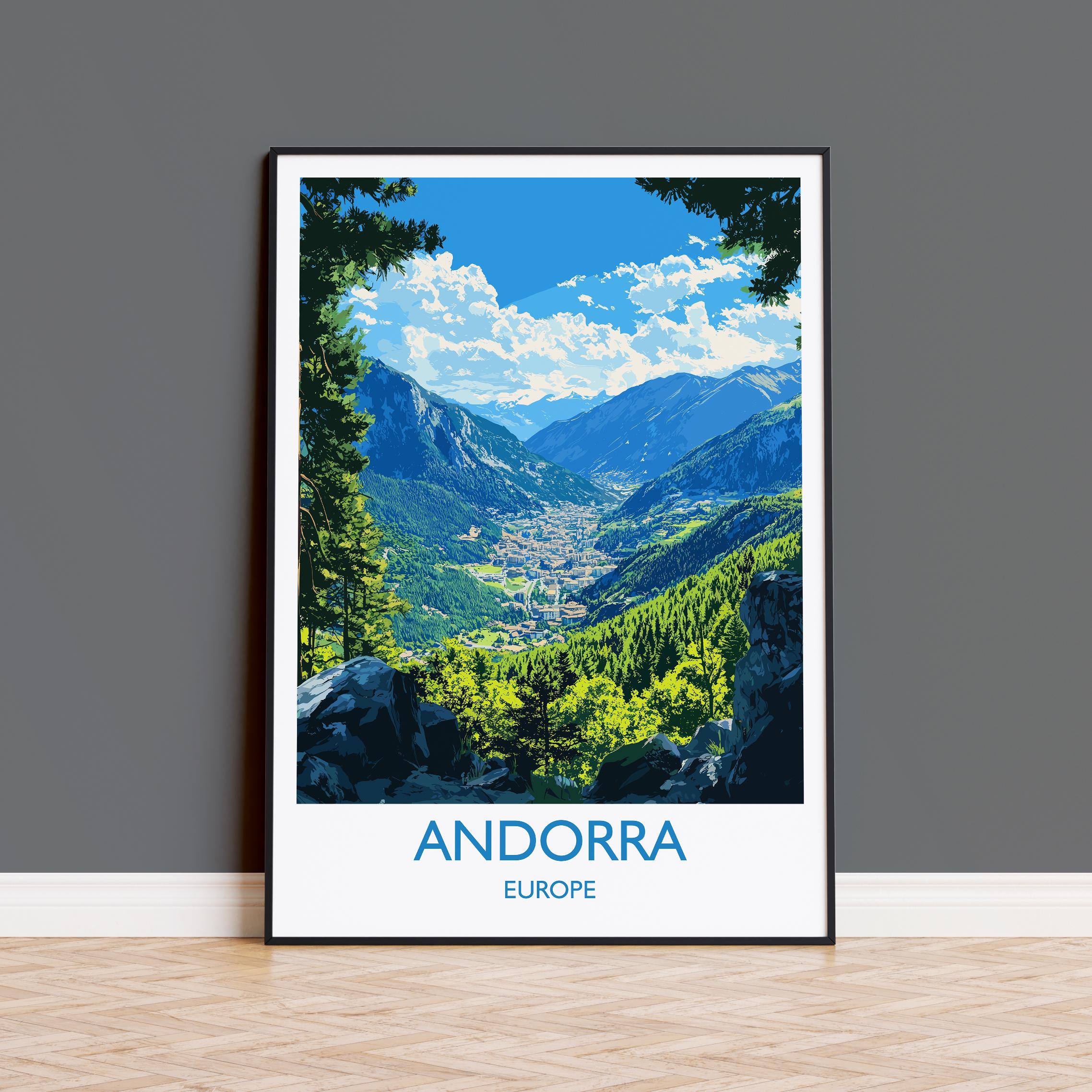 Andorra Travel Poster, Travel Print of Andorra, Europe, Andorra Wall Art Gift, Pyrenees Mountains Wall Decor Gift NQ Media Designs
