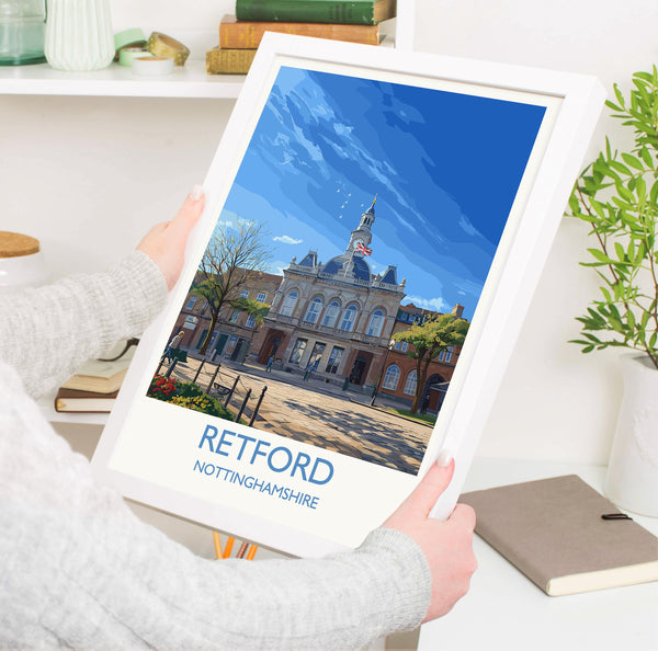 Retford Travel Poster Wall Art, Travel Print of Retford, Nottinghamshire, England, English Market Town Gift, Nottingham Art