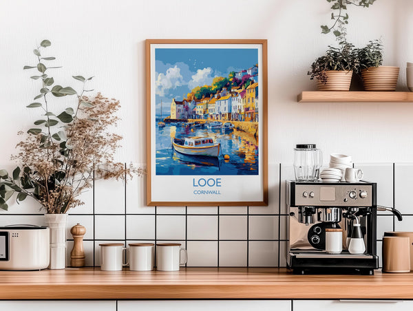 Looe Travel Print, Travel Poster of Looe, England, Cornwall Art, Looe Art Lovers Gift, Wall Art Print