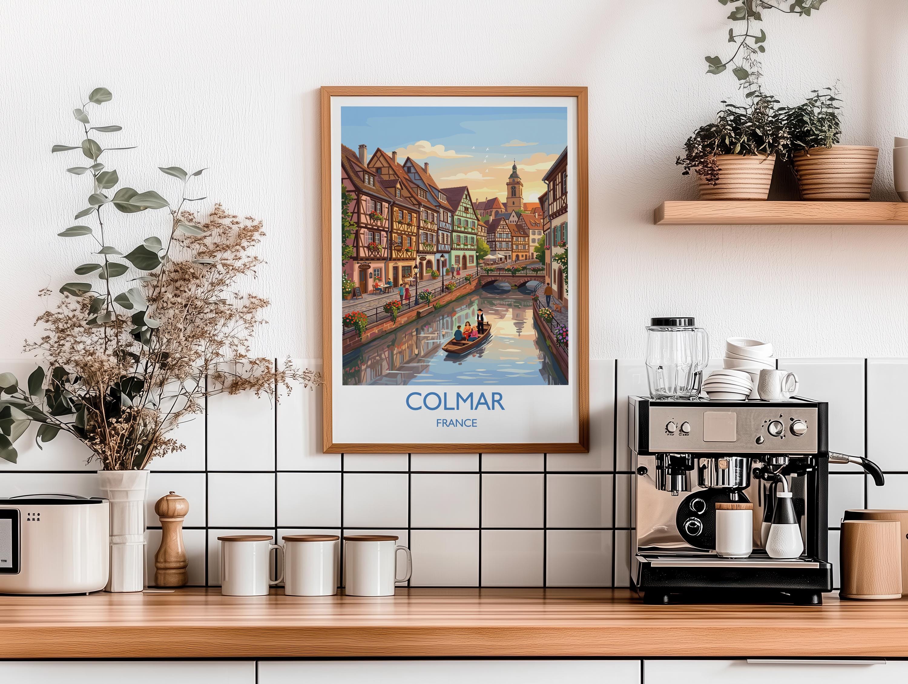 Colmar France Travel Poster, Alsace Village Wall Art, Little Venice Canal Print, Colourful Houses Illustration, Europe Decor