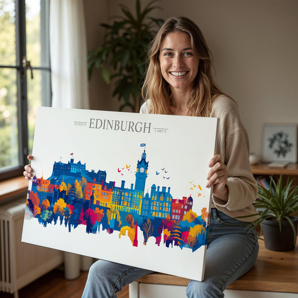 Edinburgh Travel Poster Skyline Wall Art Landscape, Travel Print of Edinburgh, Edinburgh Art Lovers Gift,Scotland Horizontal Art Gift