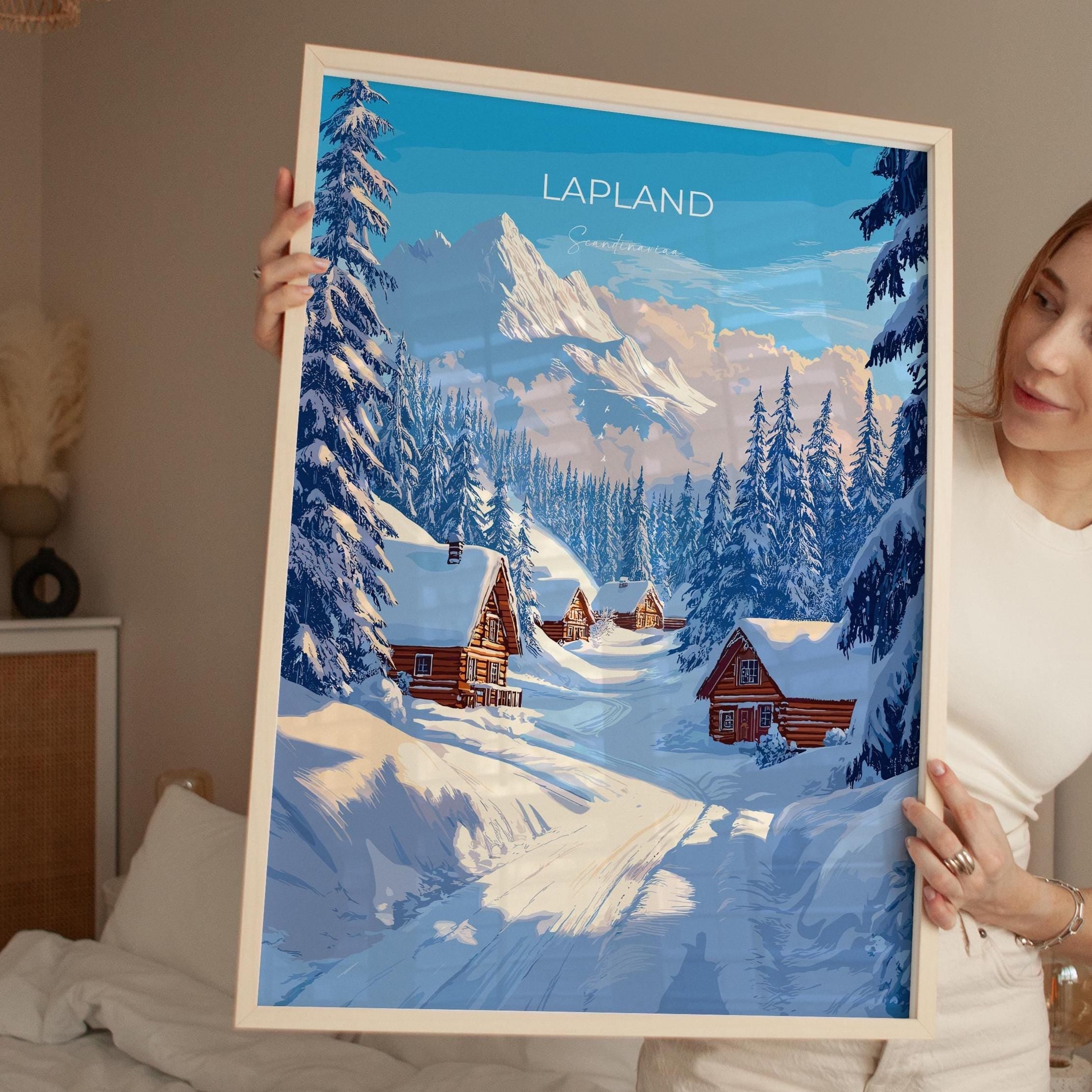 Lapland Travel Poster, Travel Print of Lapland, Scandinavia Poster, Lapland Art Gift, Finland Art Lovers Travel Gift NQ Media Designs
