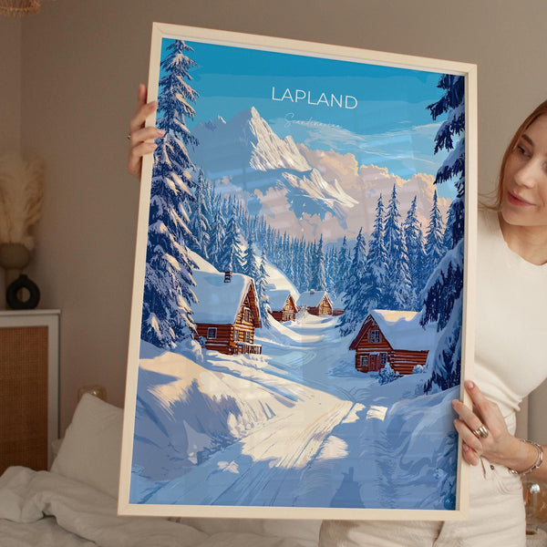 Lapland Travel Poster, Travel Print of Lapland, Scandinavia Poster, Lapland Art Gift, Finland Art Lovers Travel Gift