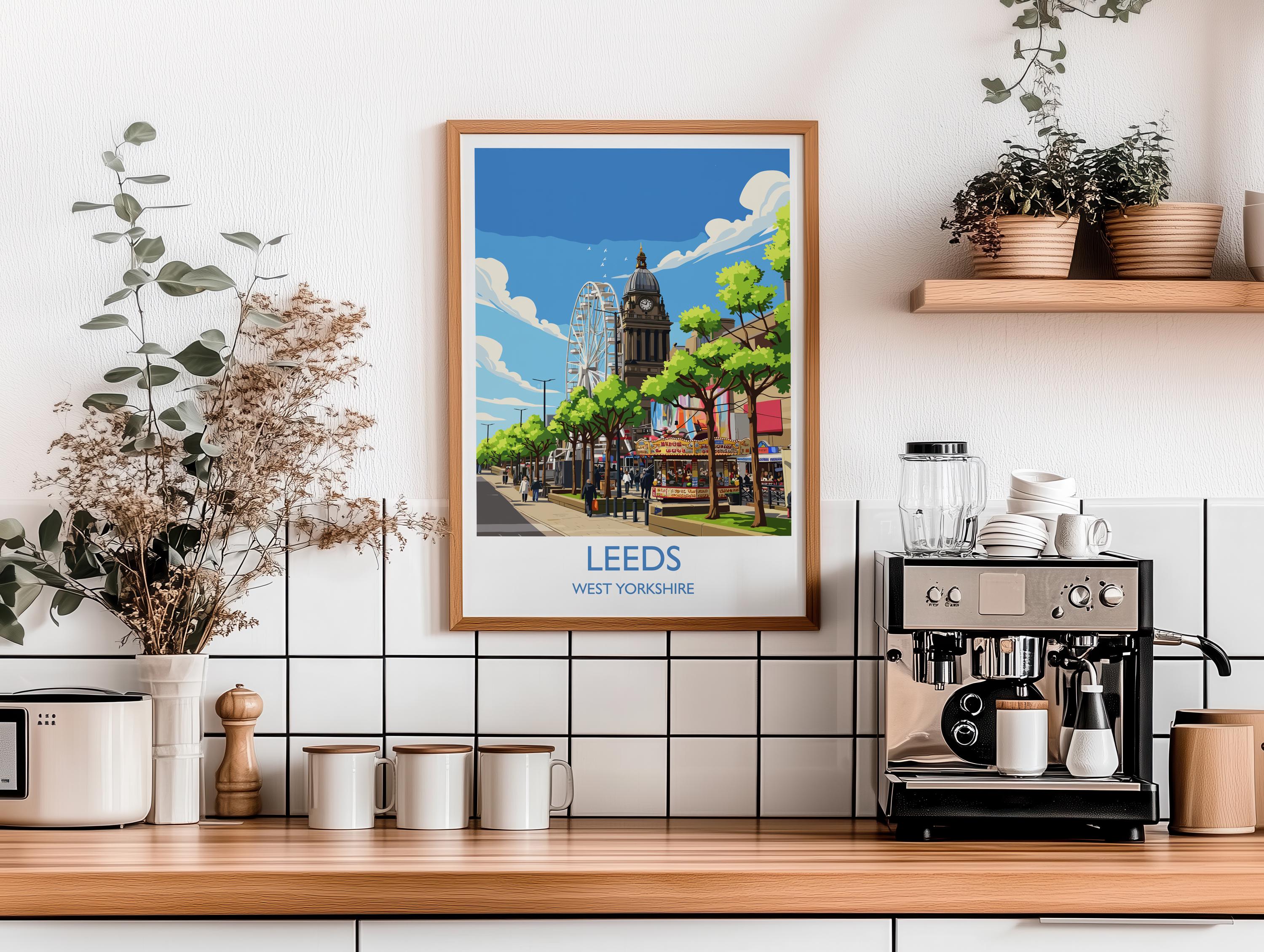 Leeds Travel Wall Art Print, Travel Poster of Leeds,West Yorkshire Wall Print, English City Art Gift NQ Media Designs