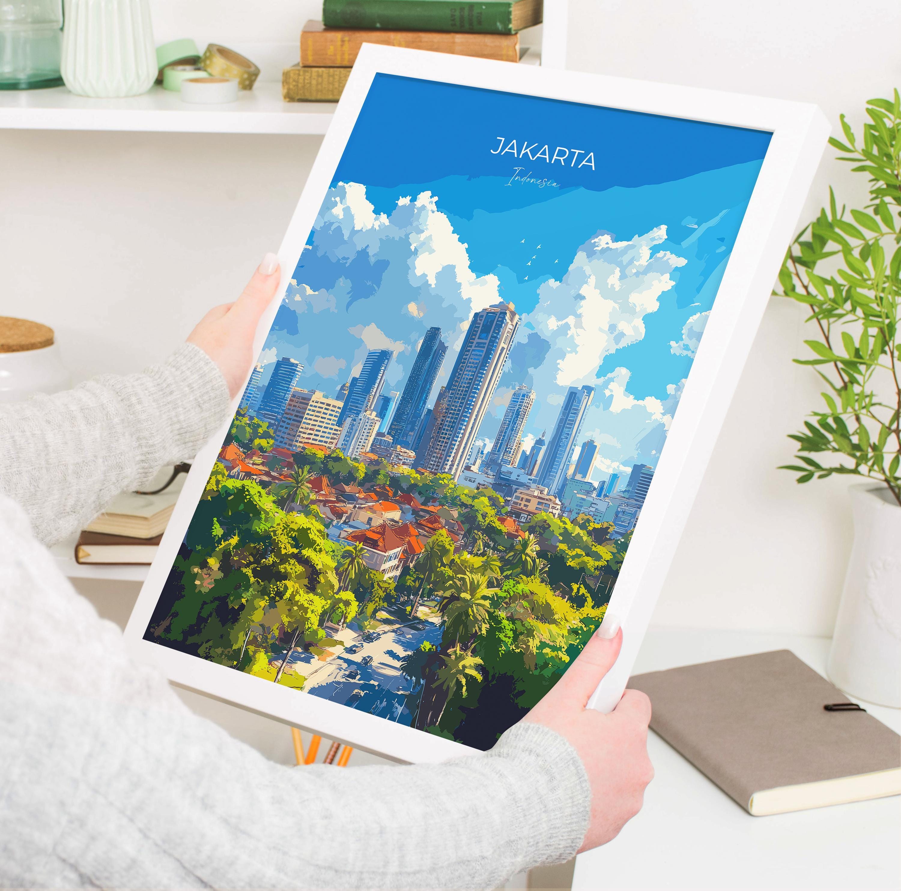 Jakarta Travel Poster, Travel Print of Jakarta, Indonesia, Jakarta Art Lovers Gift, Wall Art Decor Print Gift NQ Media Designs