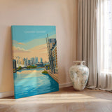 Canary Wharf London Travel Print, Royal Victoria Dock Wall Art, London Skyline Poster, O2 & Cable Car, East London Travel Poster