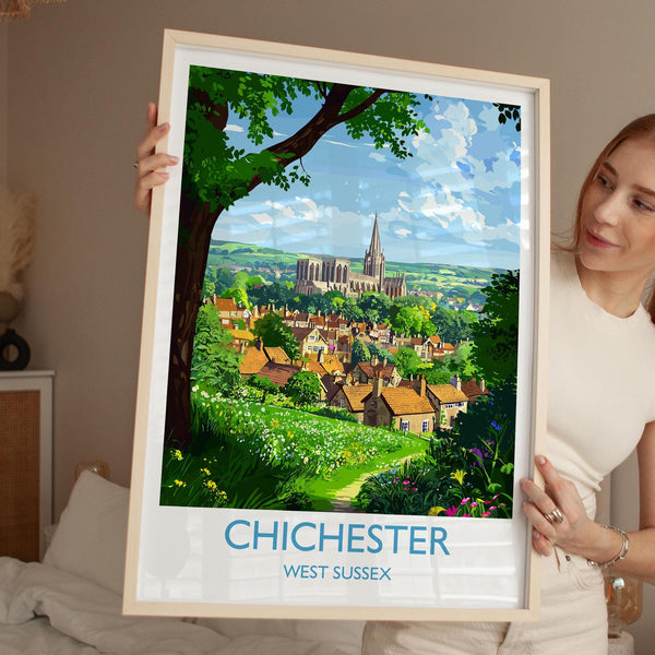 Chichester Travel Poster Wall Art, West Sussex Travel Print, English Countryside Art Gift, Wall Art Print