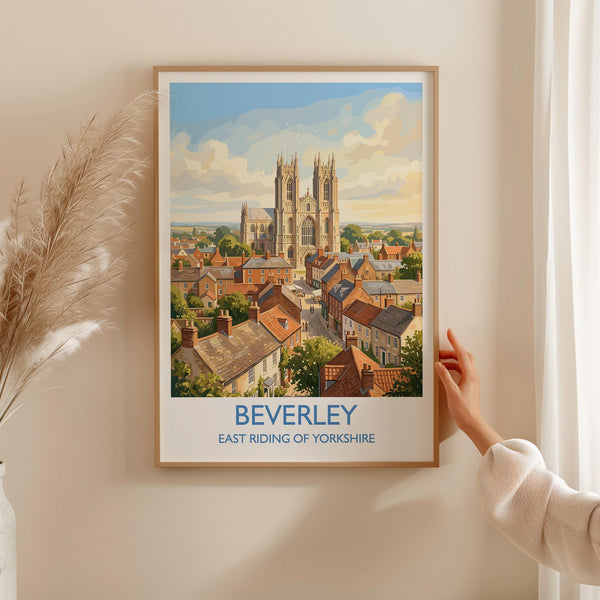 Beverley Minster Travel Poster, Beverley Yorkshire Wall Art, Historic Market Town Print, Gothic Cathedral Illustration, Beverley Gift