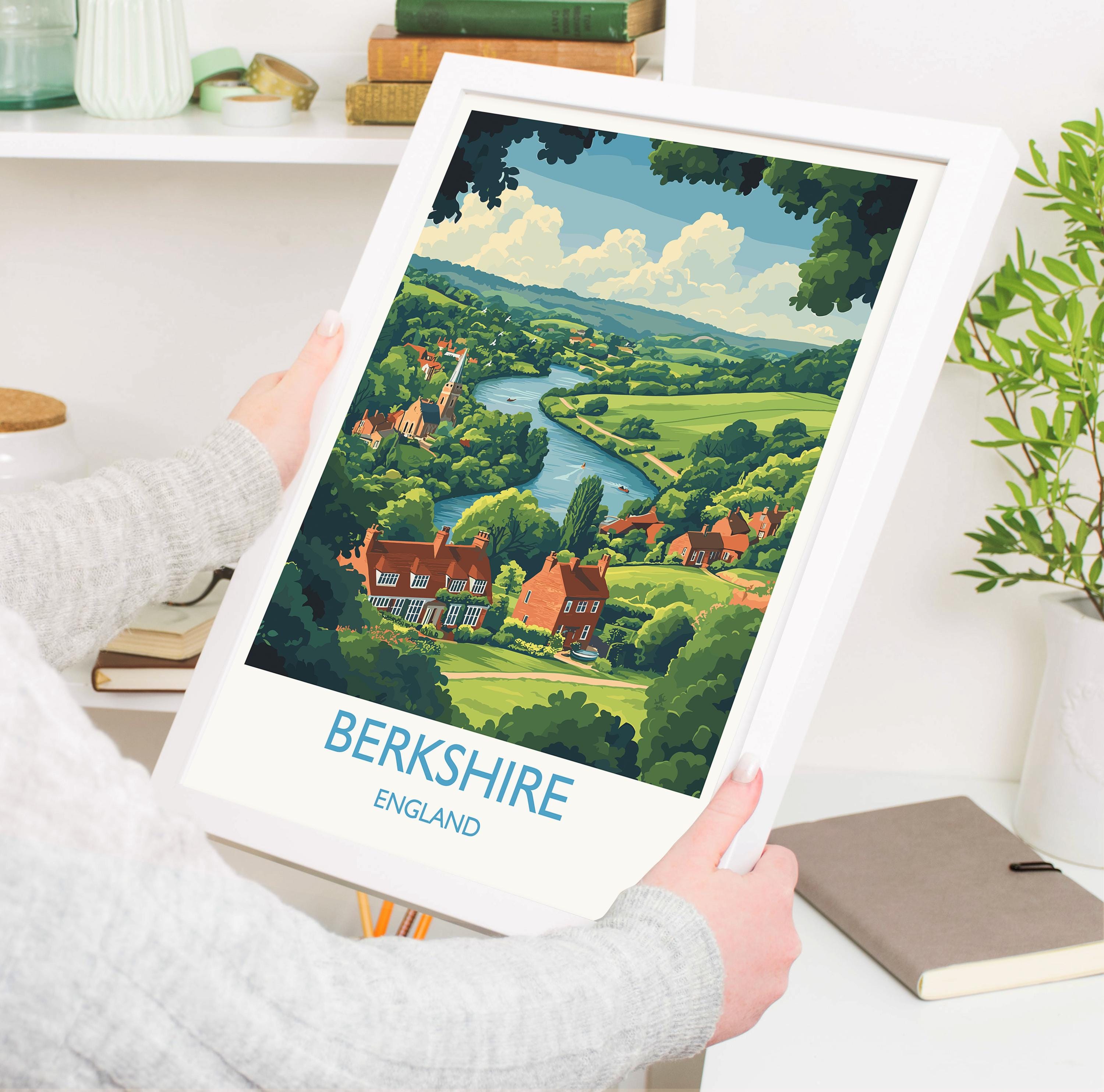 Berkshire Travel Poster Wall Art, Berkshire Travel Print, English Countryside Art Gift, Wall Art Print NQ Media Designs