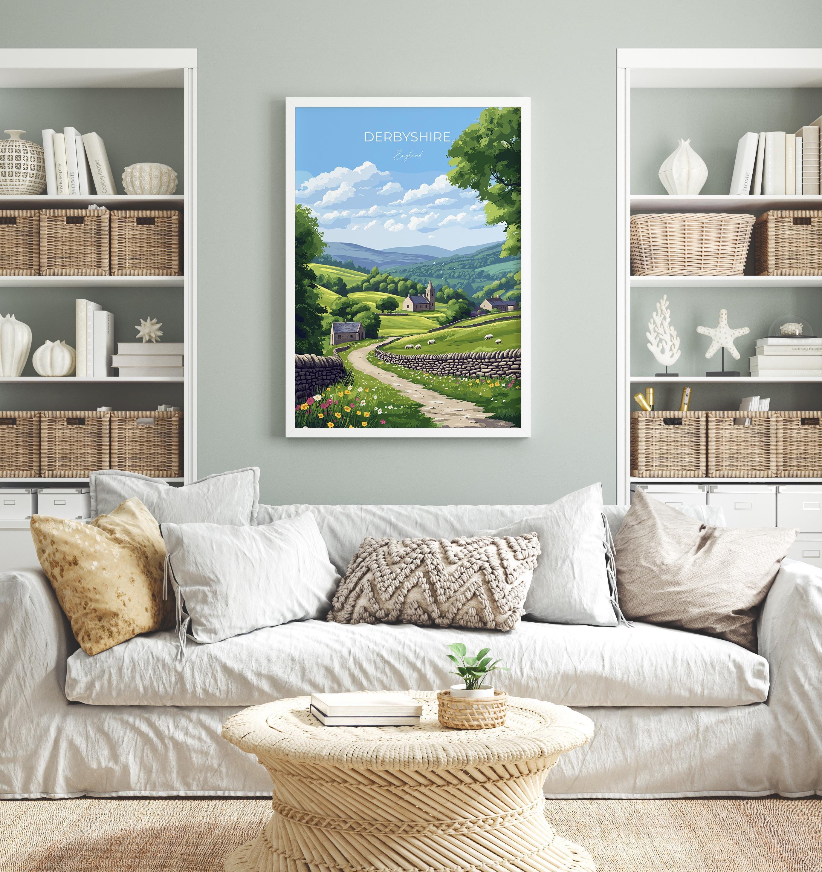 Derbyshire Travel Print Wall Art, Derbyshire Travel Poster, English Countryside Art Gift, Wall Art Print NQ Media Designs
