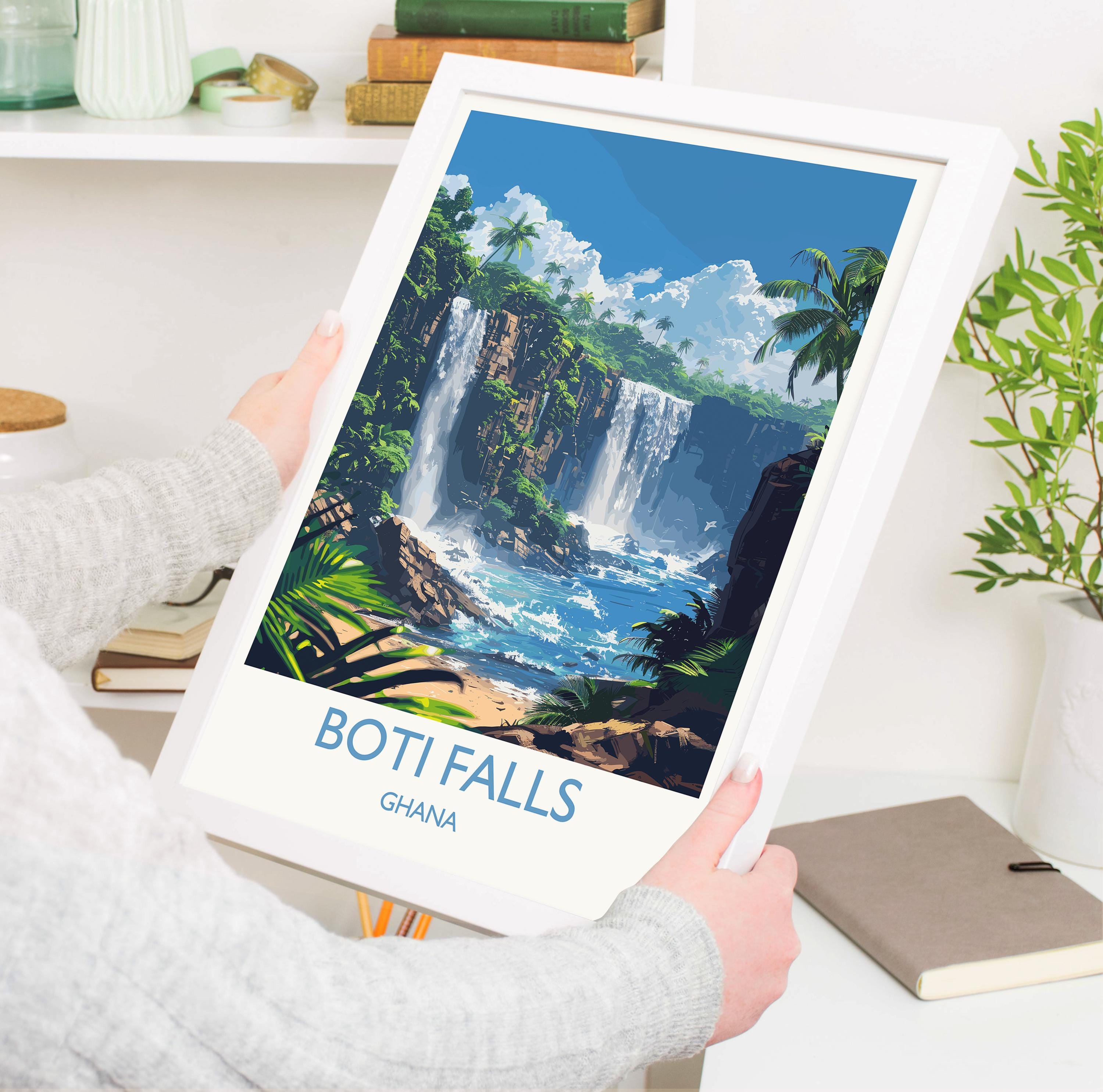 Boti Falls Print, Travel Poster of Boti Falls, Ghana, Africa Art Lovers Travel Gift NQ Media Designs