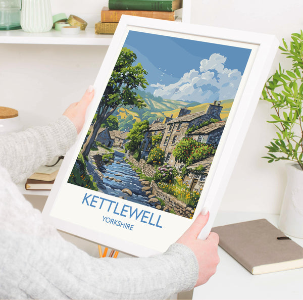 Kettlewell Travel Print Wall Art, Travel Poster of Kettlewell, Kettlewell Art Print, North Yorkshire Wall Print, Yorkshire Art Lovers Gift