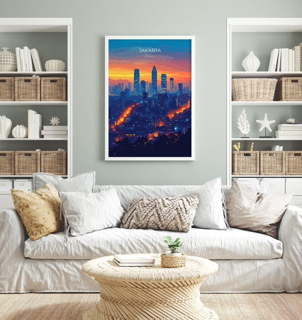 Jakarta Travel Poster, Travel Print of Jakarta, Indonesia, Jakarta Art Lovers Gift, Wall Art Decor Print Gift