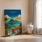 Nicaragua Travel Poster, Granada Cathedral Wall Art, Ometepe Volcano Print, Lake Nicaragua & Colonial City, Central America Travel Poster