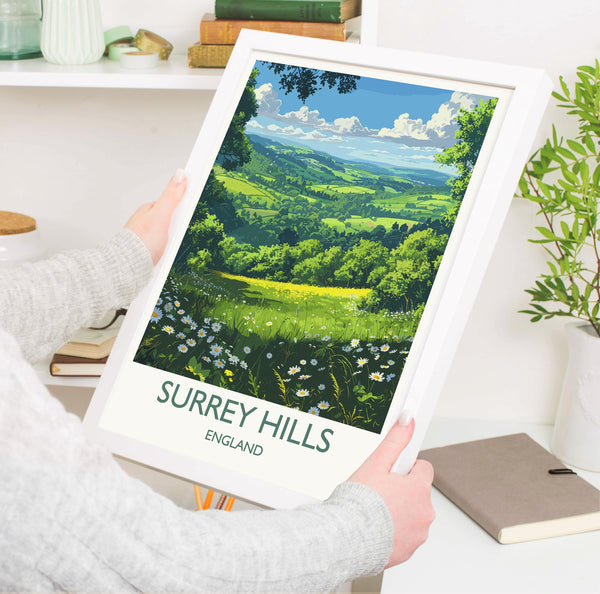 Surrey Hills Travel Poster Wall Art, Surrey Hills Travel Print, English Countryside Art Gift, Wall Art Print