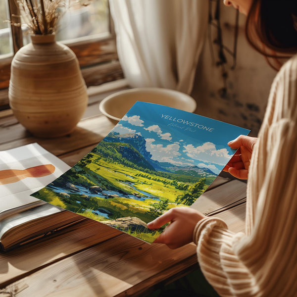 Yellowstone National Park Travel Print Wall Art, Travel Poster of Yellowstone, National Park Art Lovers Gift, Wyoming, USA, Wall Art Gift