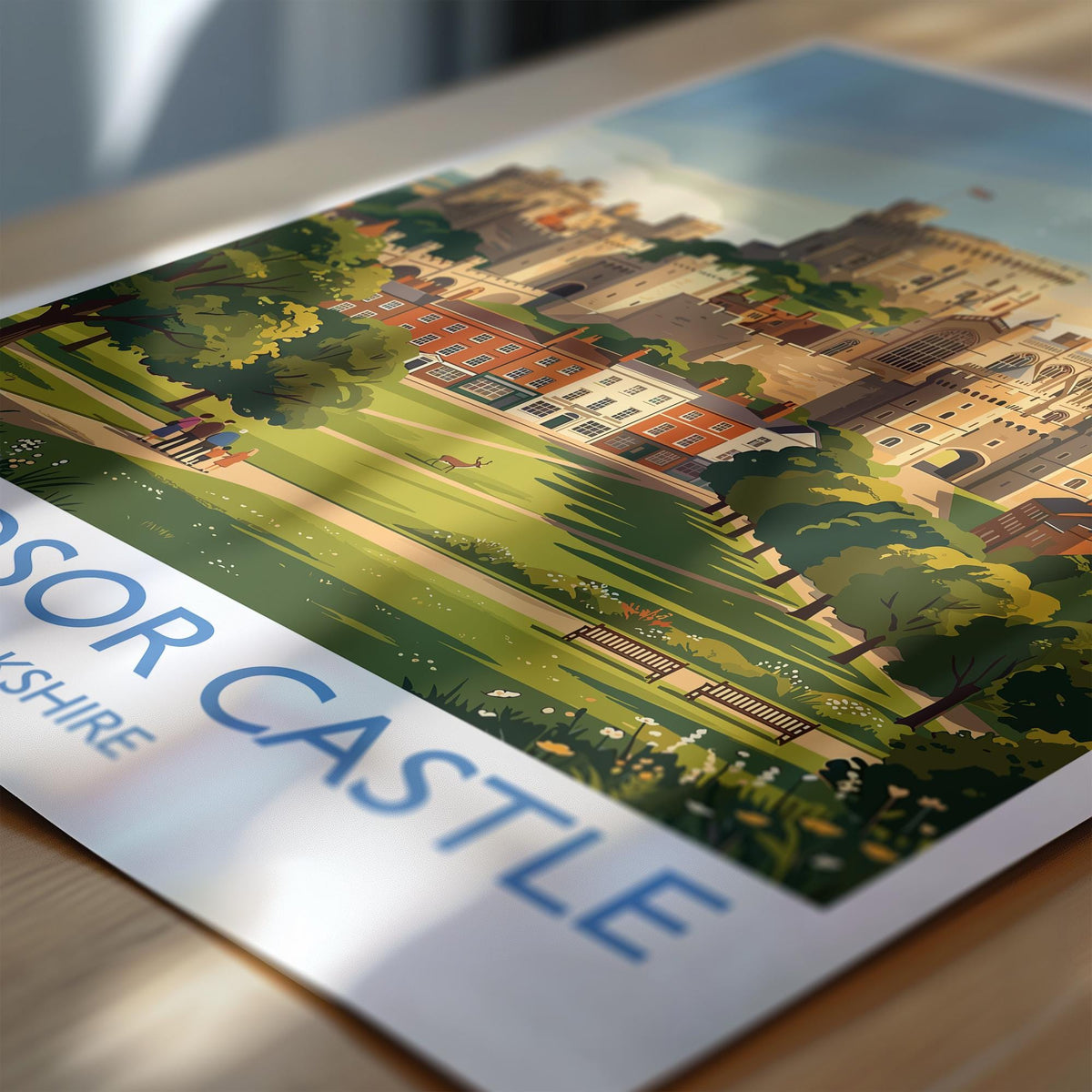 Windsor Castle Print, Berkshire Wall Art with Border, Royal Castle Poster, English Travel Print, Windsor Gift Print