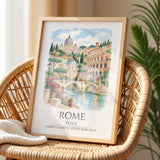 Rome Italy Watercolour Print, Colosseum Wall Art, St Peter's Basilica Poster, Tiber River Print, Italian Coordinates Print