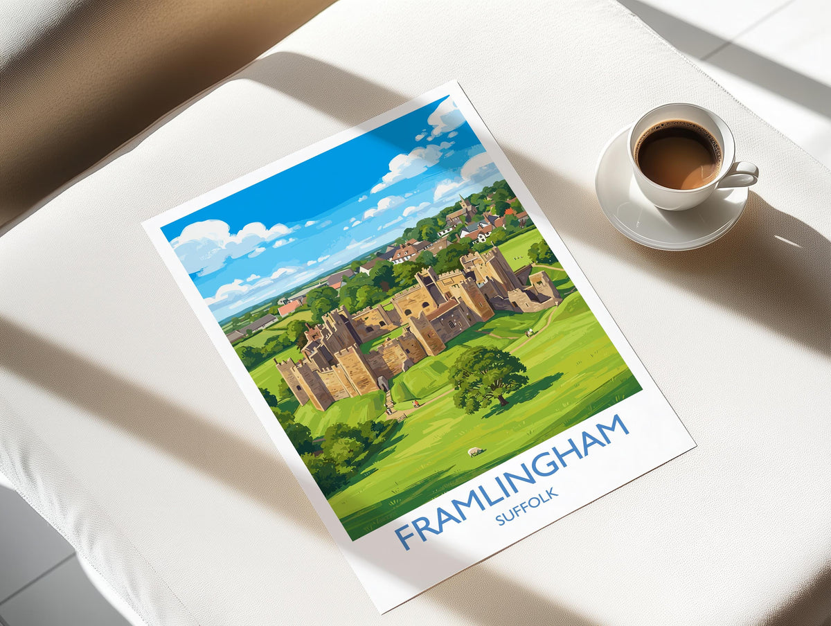 Framlingham Castle Print, Suffolk Wall Art with Border, Medieval Castle Poster, English Travel Print, Framlingham Gift Print