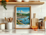 Dartmouth Print, Devon Travel Poster with White Border, River Dart Wall Art, Britannia Royal Naval College Print, Devon Coastal Gift