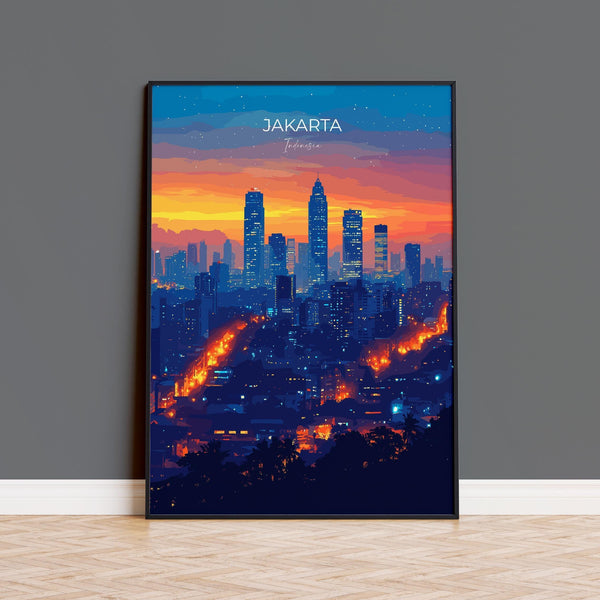 Jakarta Travel Poster, Travel Print of Jakarta, Indonesia, Jakarta Art Lovers Gift, Wall Art Decor Print Gift
