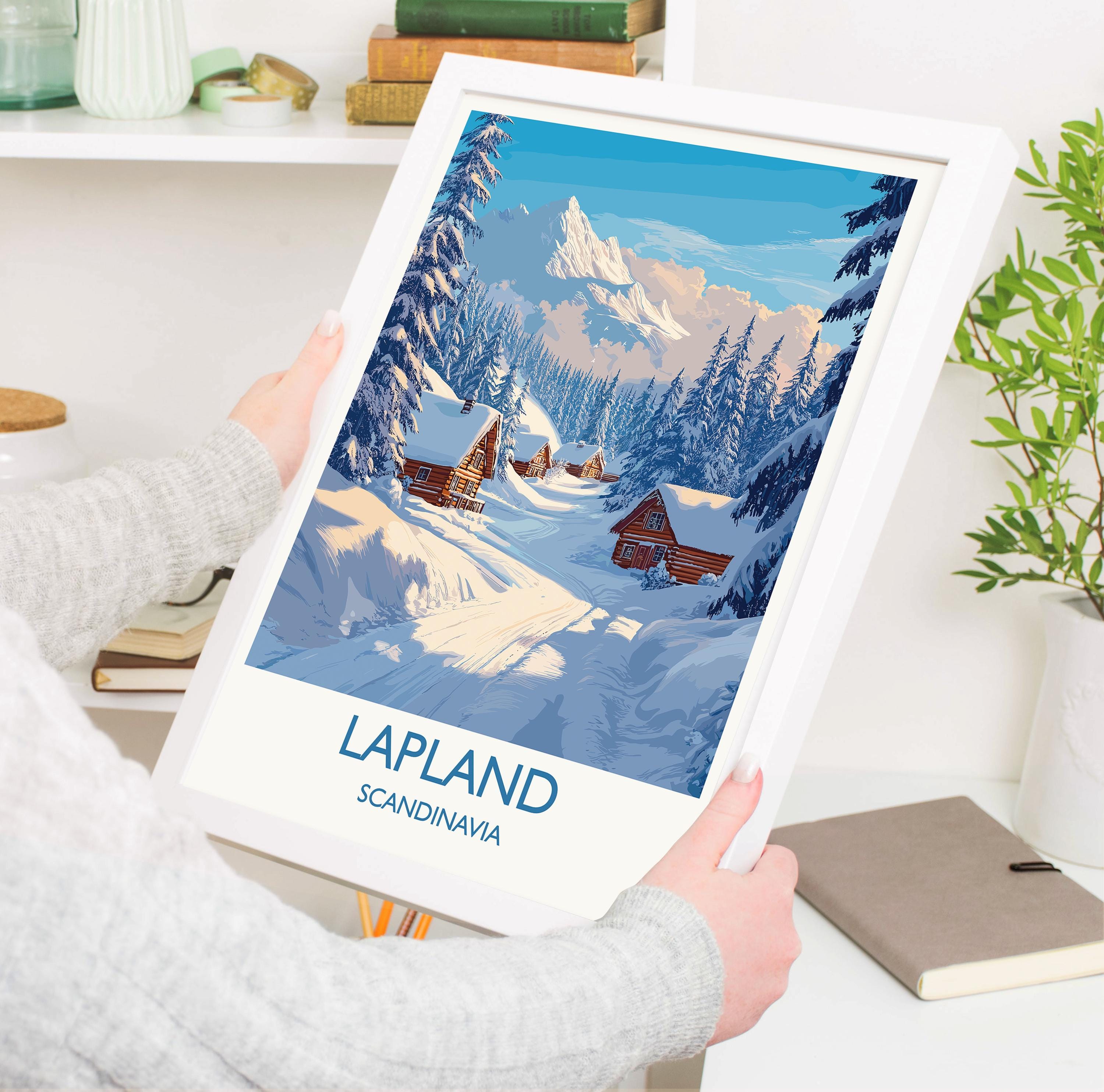 Lapland Travel Print, Travel Poster of Lapland, Scandinavia Poster, Lapland Art Gift, Finland Art Lovers Travel Gift NQ Media Designs