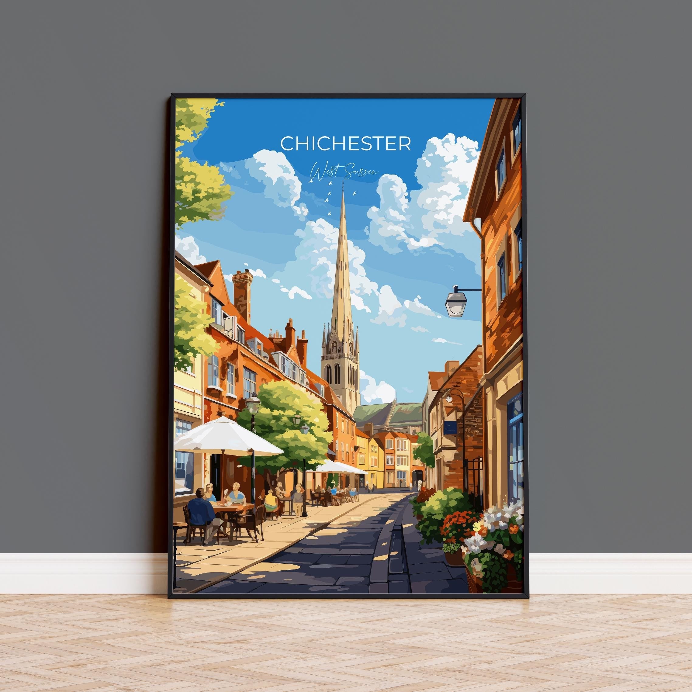 Chichester Travel Print Wall Art, West Sussex Travel Poster, English Countryside Art Gift, Wall Art Print NQ Media Designs