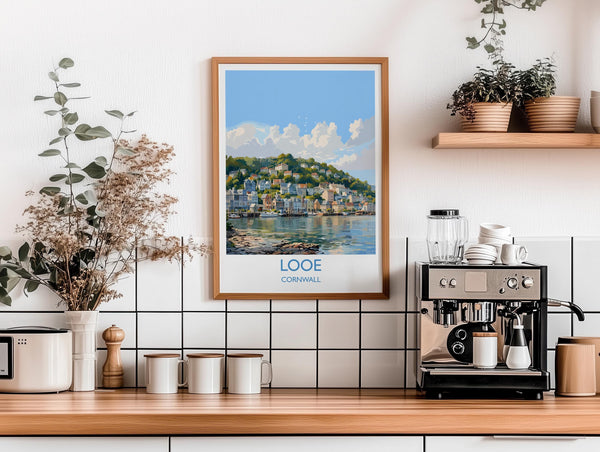 Looe Travel Print, Travel Poster of Looe, England, Cornwall Art, Looe Art Lovers Gift, Wall Art Print